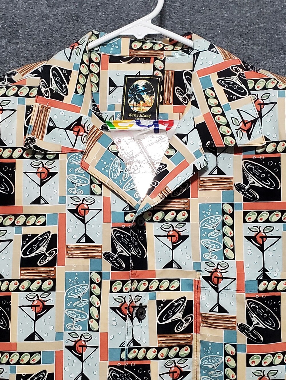 VTG Koko Island Hawaiian Shirt Mens Large Martini Print Single Stitch USA Party